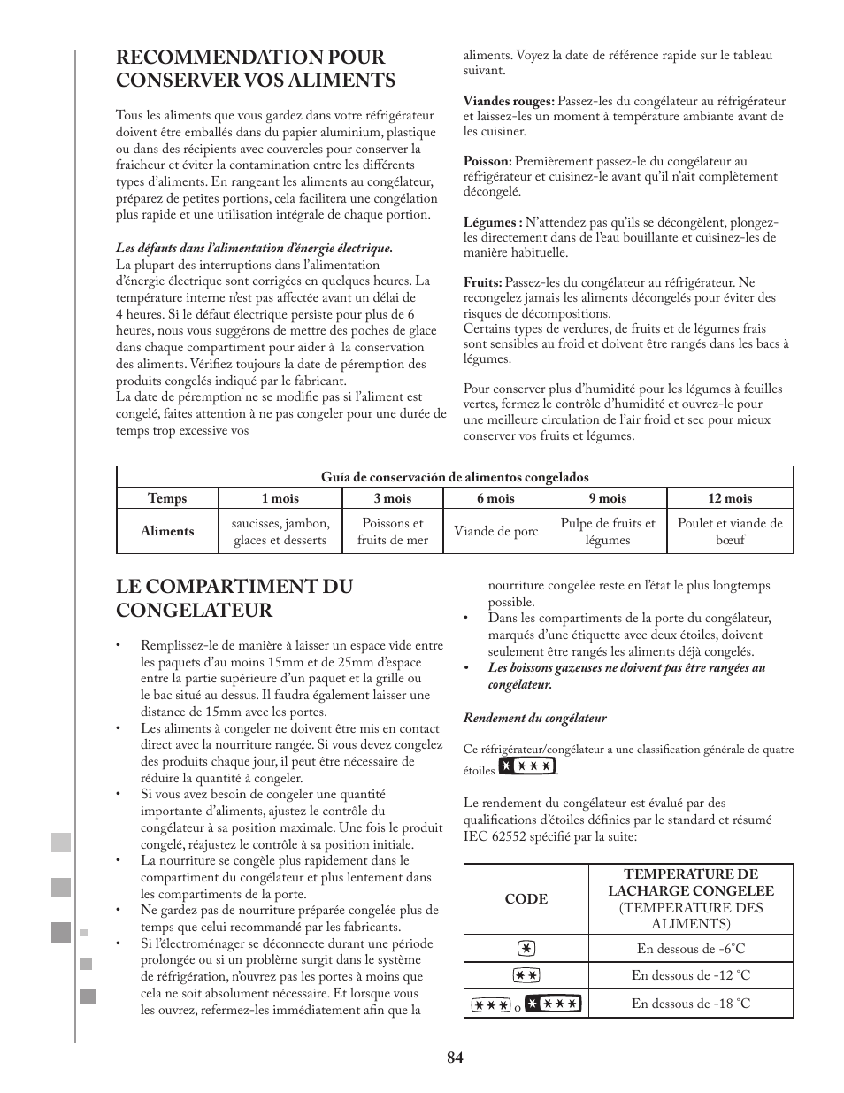 Recommendation pour conserver vos aliments, Le compartiment du congelateur | Fagor FQ8965X User Manual | Page 84 / 122