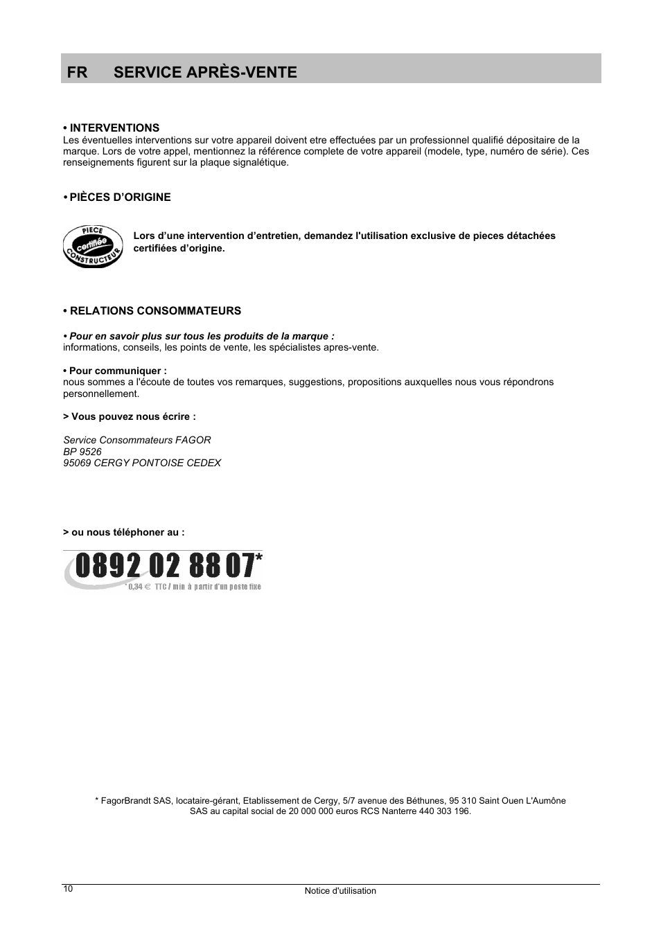 Fr service après-vente | Fagor FIC-542 User Manual | Page 10 / 56