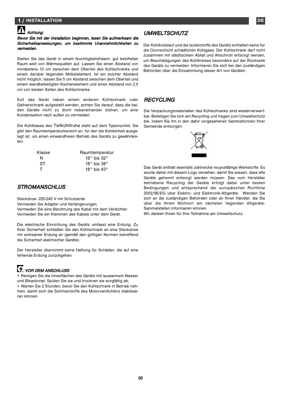 Inst, Sst tr ro om ma an ns sc ch hl lu us s, Rre ec cy yc cl liin ng g | Uum mw we el lt ts sc ch hu ut tz z | Fagor ZFA101 User Manual | Page 36 / 42