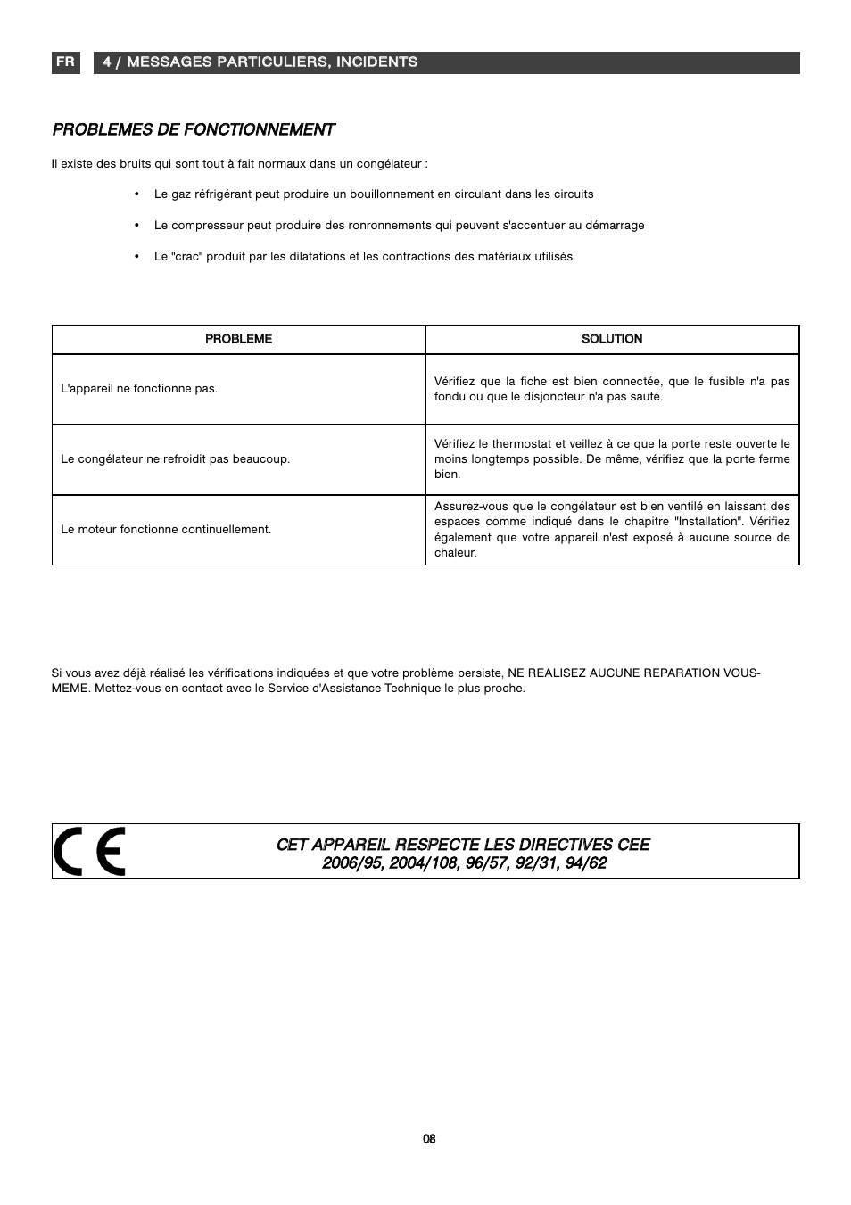 Cet appareil respecte les directives cee | Fagor CFJ1520 User Manual | Page 24 / 50
