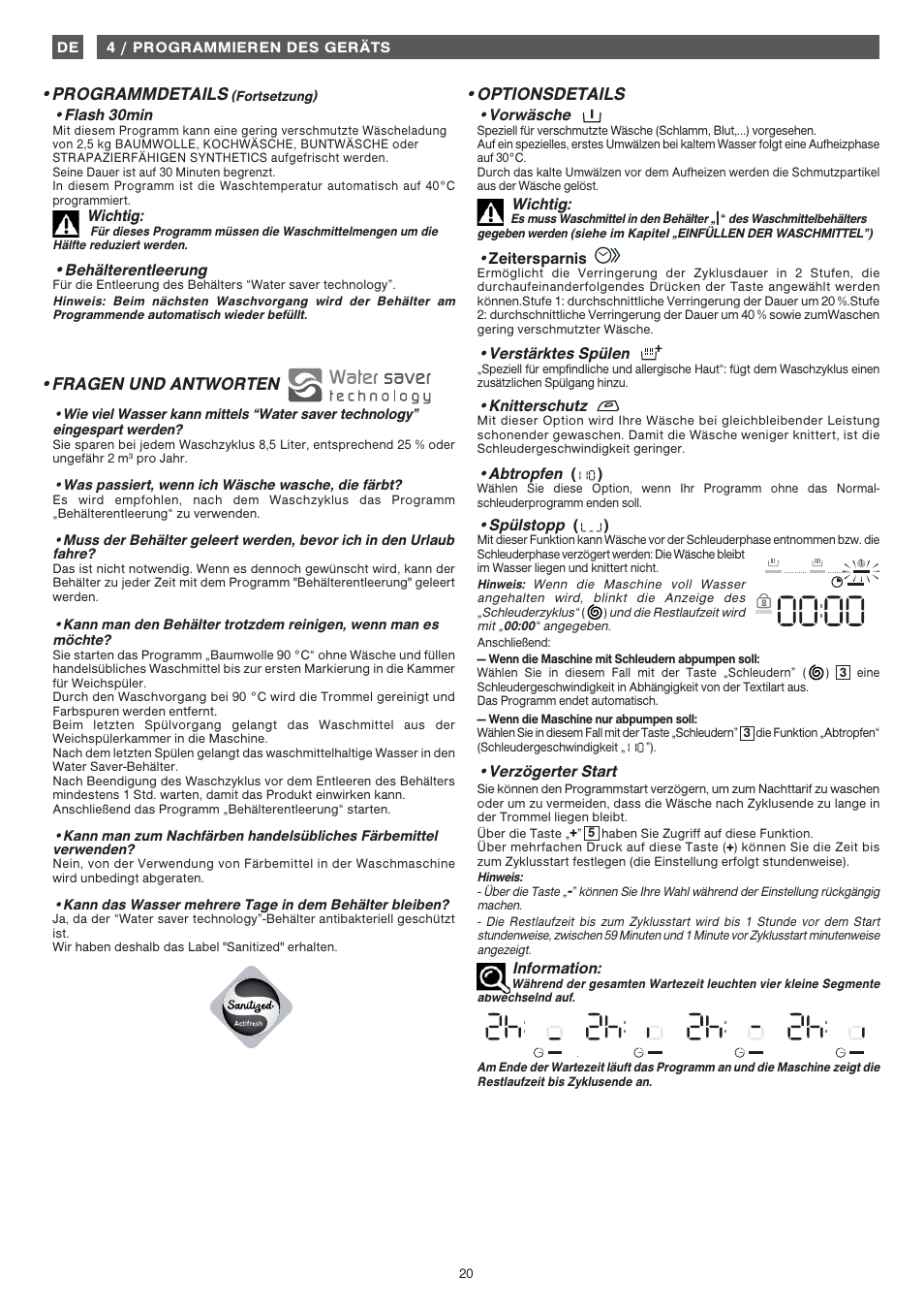 Programmdetails, Fragen und antworten, Optionsdetails | Fagor FET-6412WS User Manual | Page 20 / 60