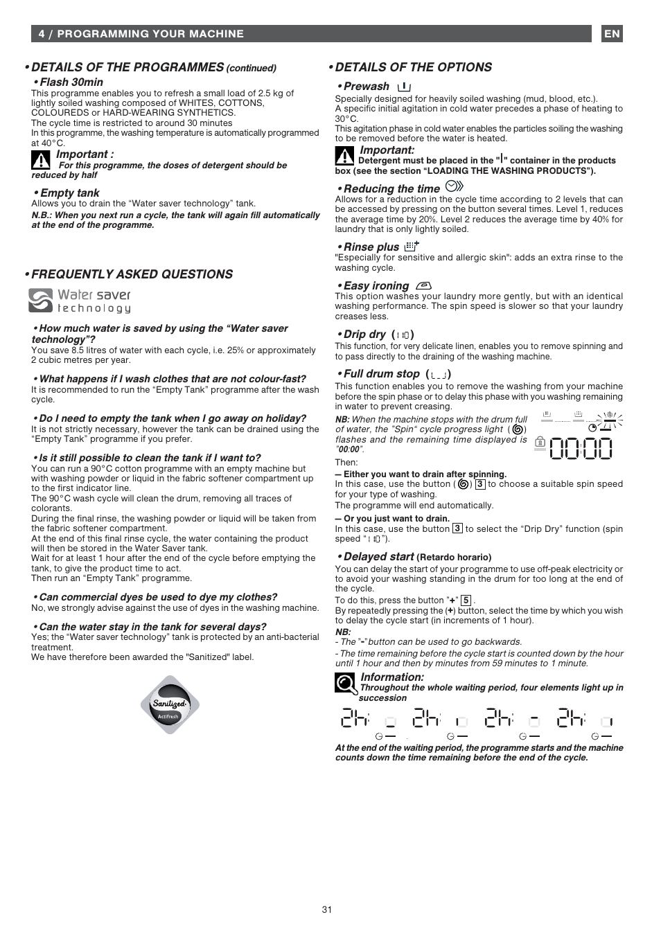 Details of the programmes, Frequently asked questions, Details of the options | Fagor FET-6412WS User Manual | Page 31 / 60