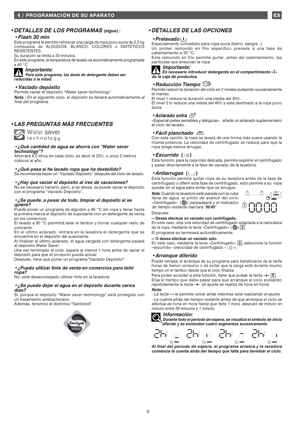 Detalles de los programas, Las preguntas más frecuentes, Détalles de las opciones | Fagor FET-6412WS User Manual | Page 9 / 60