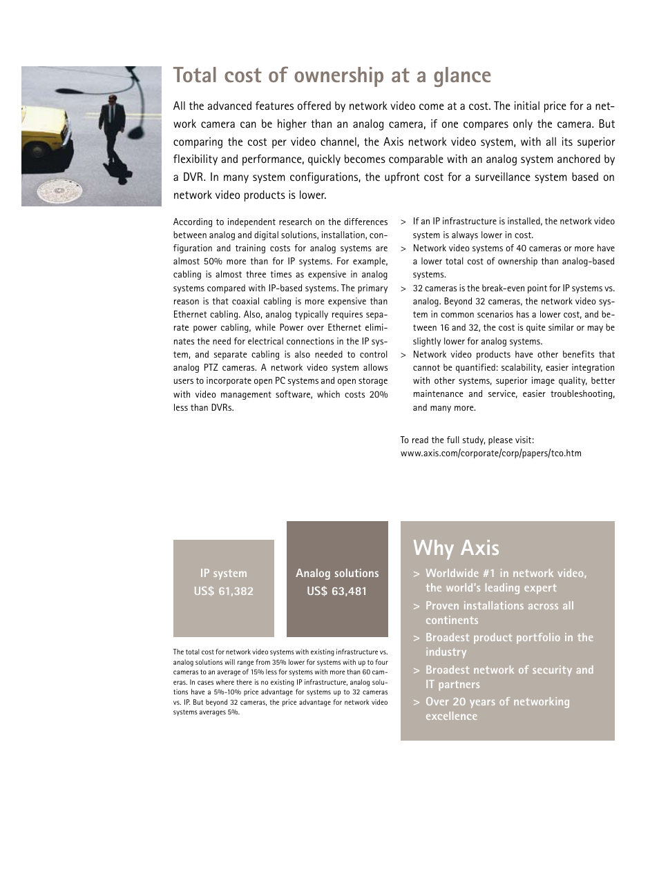 Total cost of ownership at a glance, Why axis | Axis Communications IP-Surveillance User Manual | Page 7 / 8