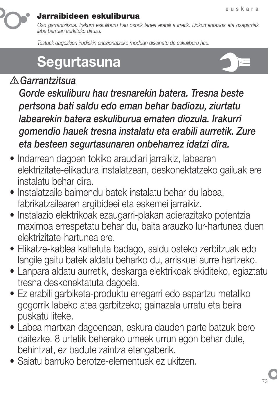 Segurtasuna | Fagor 6H-185AN User Manual | Page 75 / 86