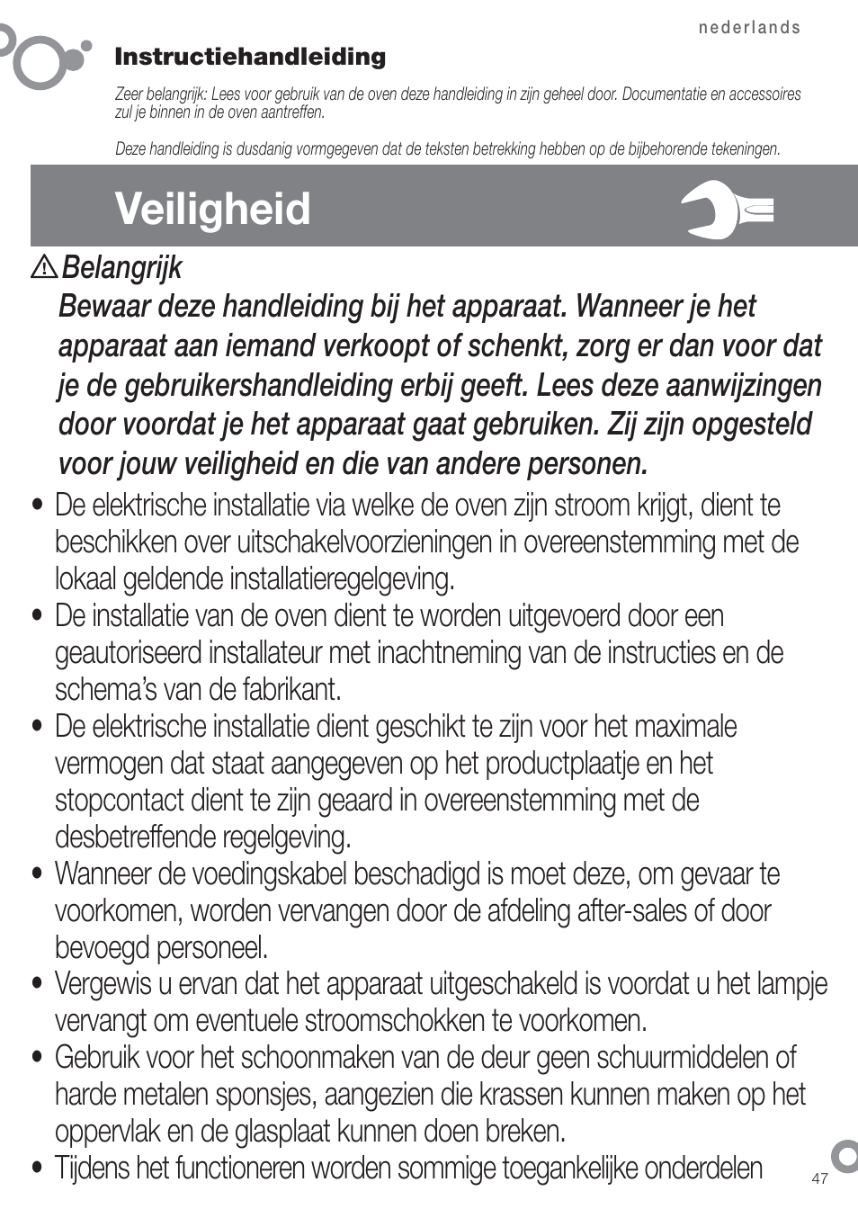 Veiligheid | Fagor 6H-876ATCX User Manual | Page 49 / 86