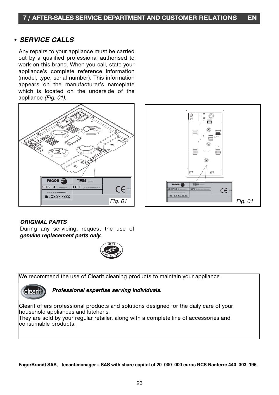 Service calls | Fagor 2MCF-2GSAXBUT User Manual | Page 23 / 68
