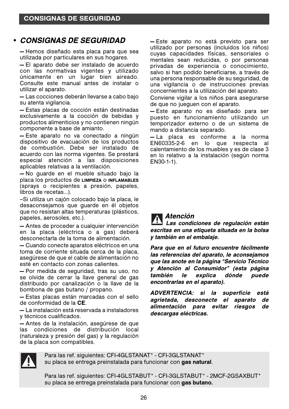 Consignas de seguridad, Atención | Fagor 2MCF-2GSAXBUT User Manual | Page 26 / 68