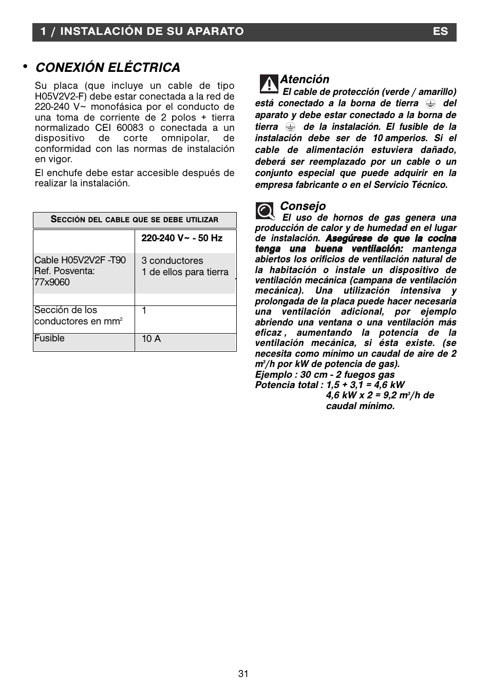 Conexión eléctrica, Atención, Consejo | Fagor 2MCF-2GSAXBUT User Manual | Page 31 / 68