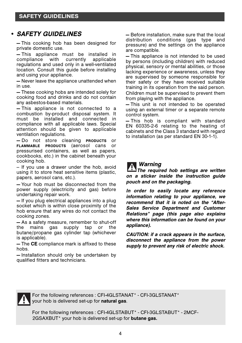 Safety guidelines, Warning | Fagor 2MCF-2GSAXBUT User Manual | Page 4 / 68