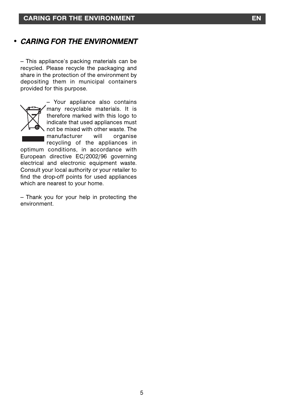 Caring for the environment | Fagor 2MCF-2GSAXBUT User Manual | Page 5 / 68