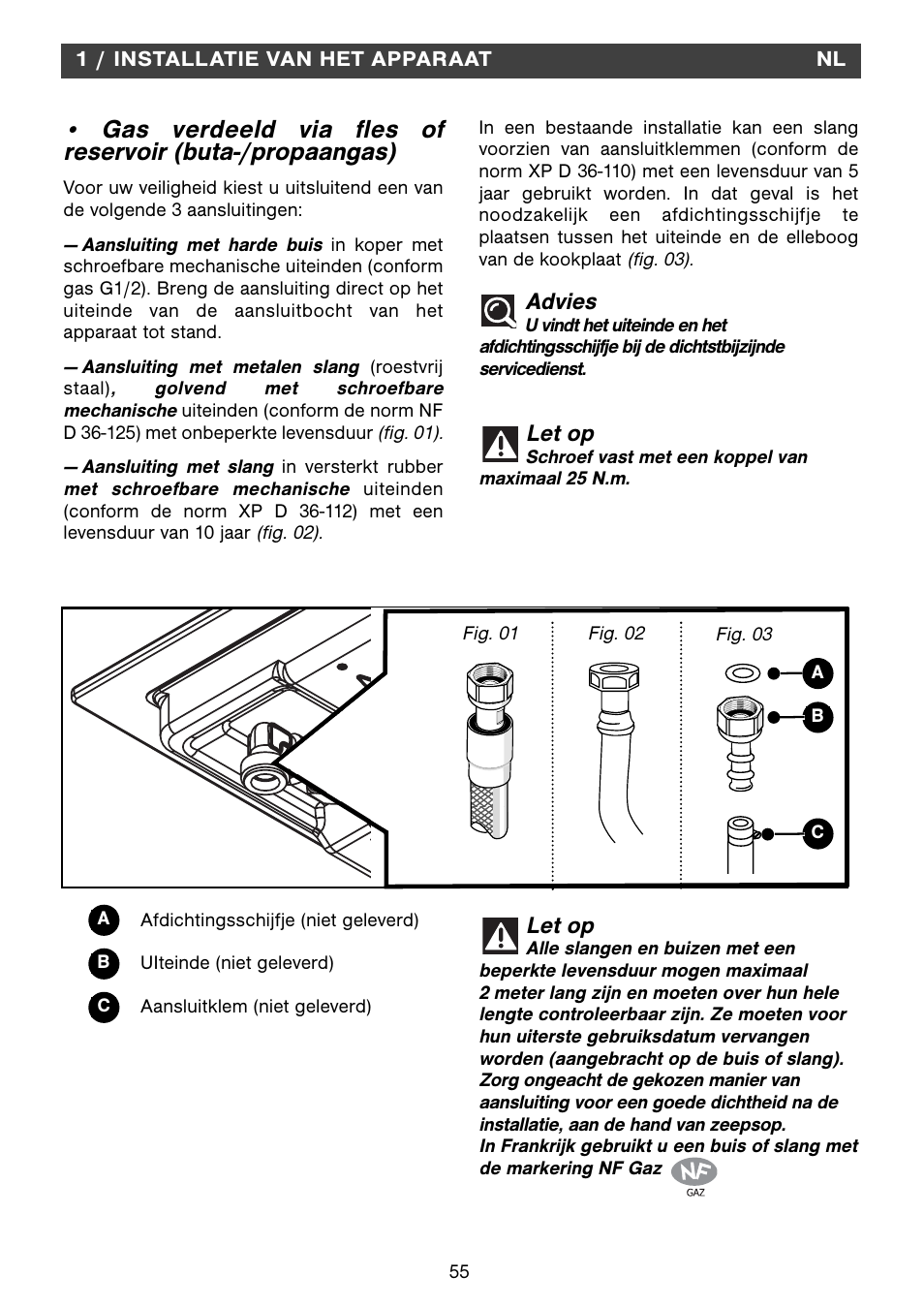 Let op, Advies | Fagor 2MCF-2GSAXBUT User Manual | Page 55 / 68