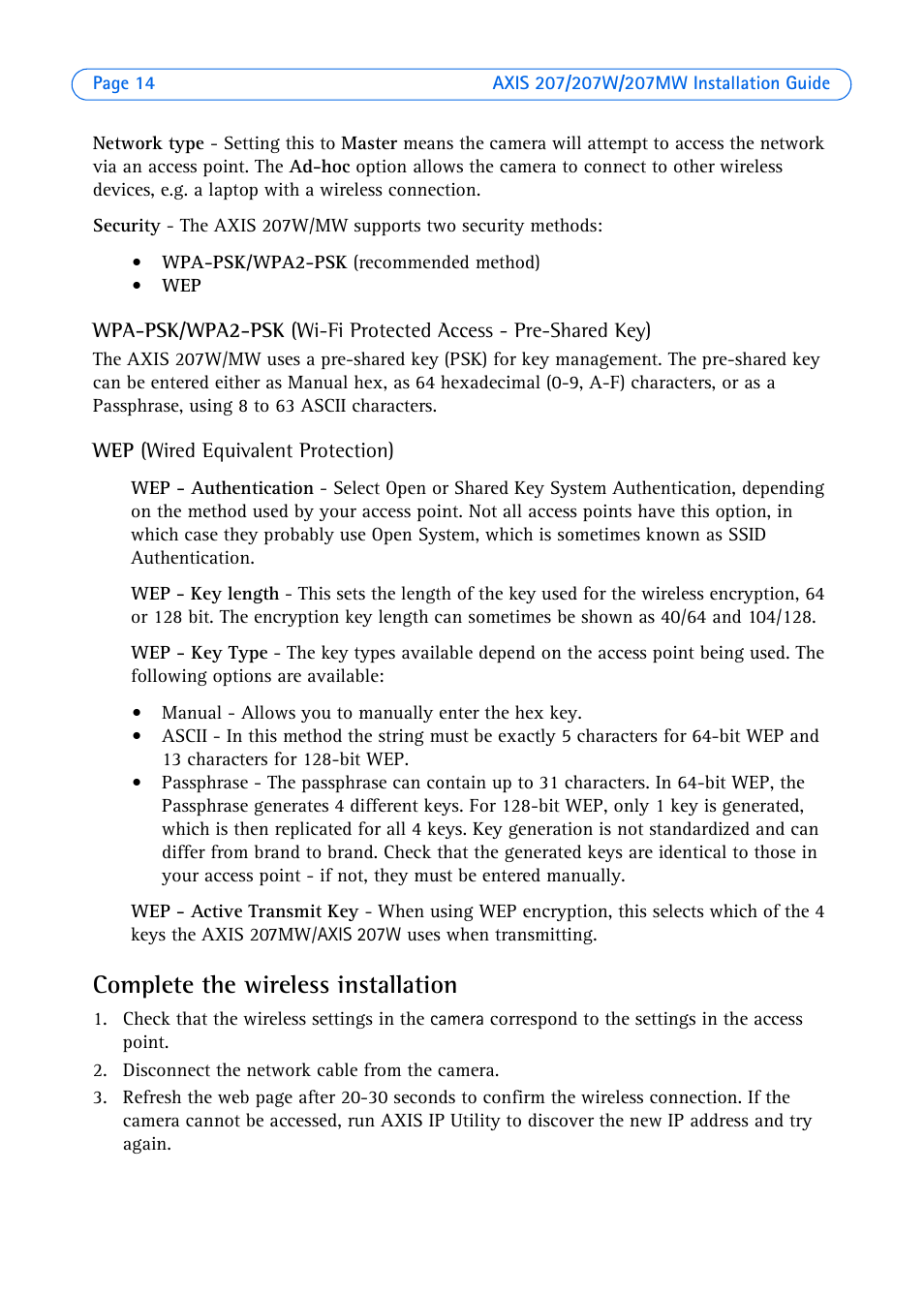 Complete the wireless installation | Axis Communications AXIS 207W User Manual | Page 14 / 73