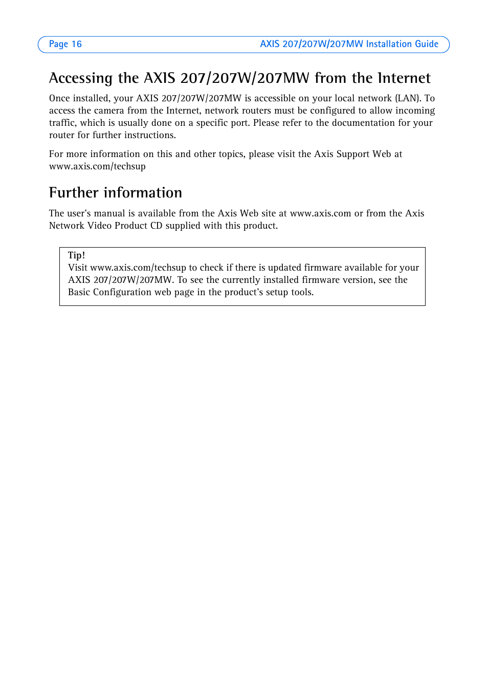 Further information | Axis Communications AXIS 207W User Manual | Page 16 / 73
