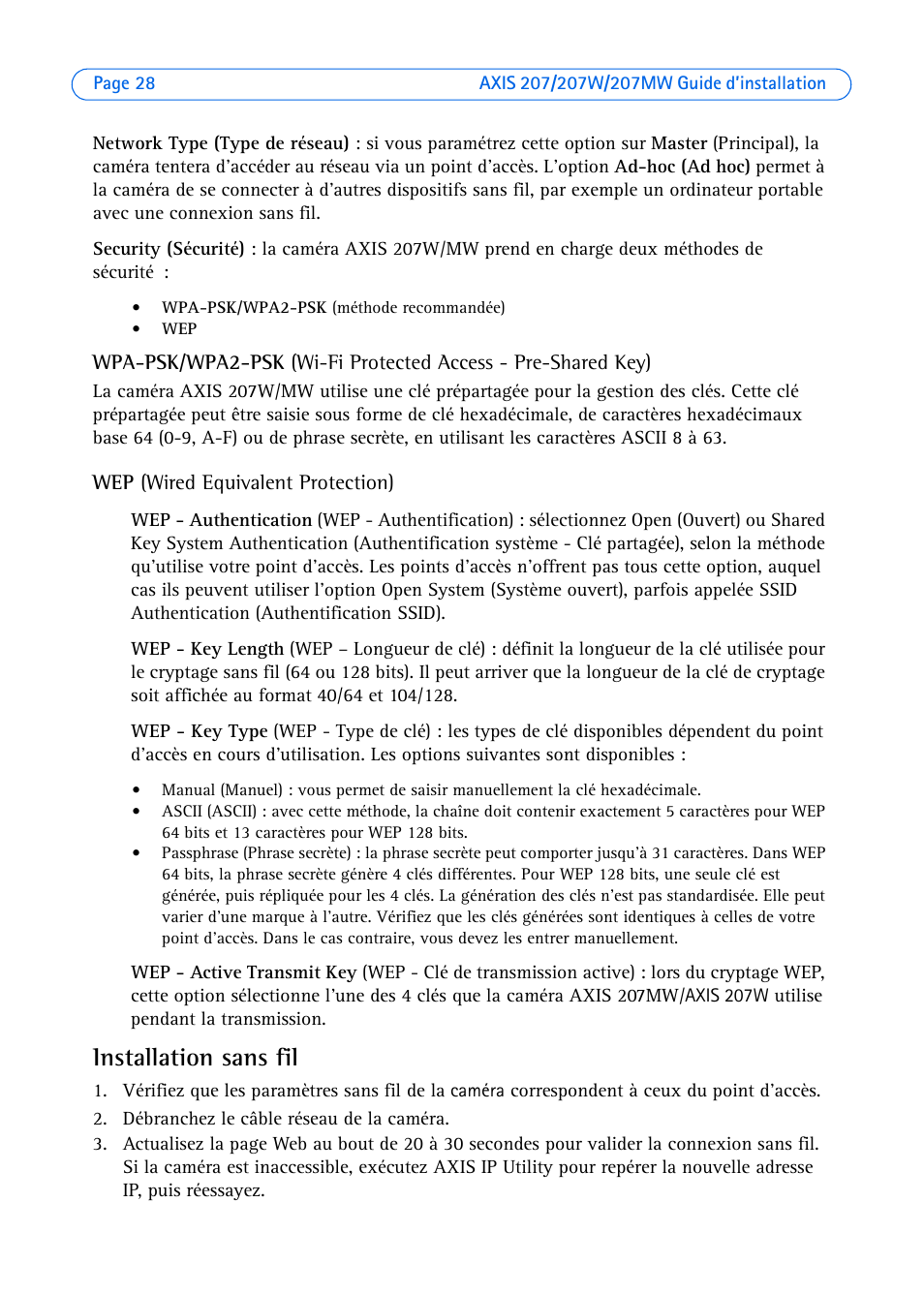 Installation sans fil | Axis Communications AXIS 207W User Manual | Page 28 / 73