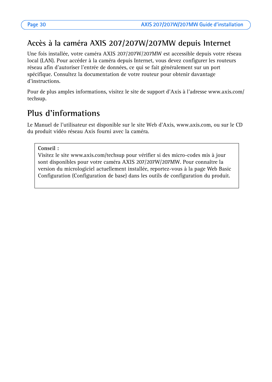 Plus d'informations | Axis Communications AXIS 207W User Manual | Page 30 / 73