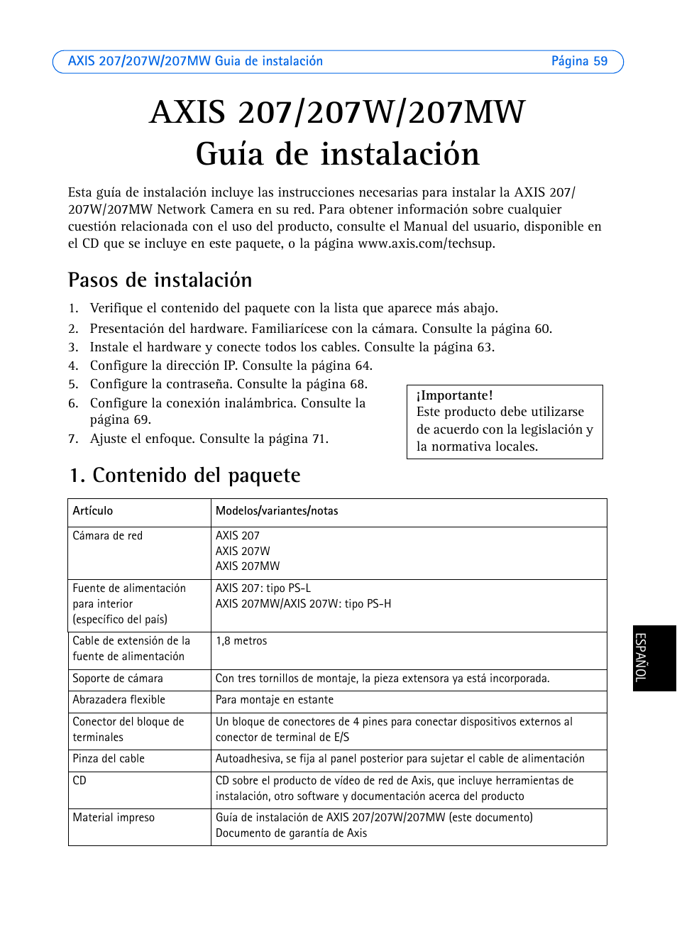 Axis Communications AXIS 207W User Manual | Page 59 / 73