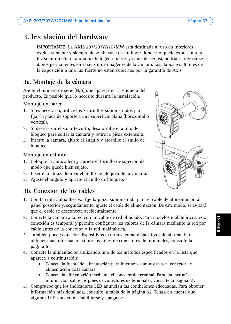 Instalación del hardware | Axis Communications AXIS 207W User Manual | Page 63 / 73
