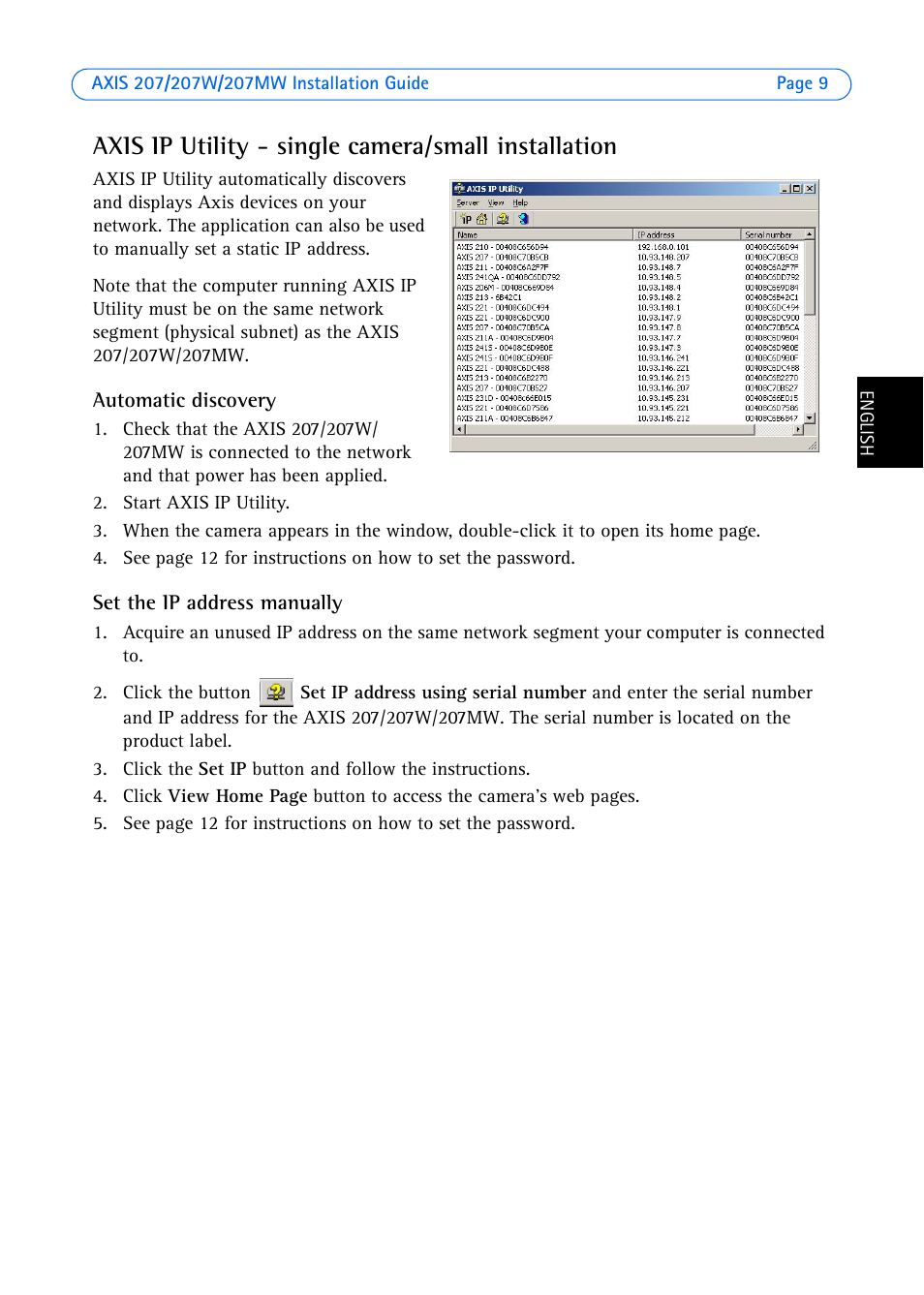 Axis ip utility - single camera/small installation | Axis Communications AXIS 207W User Manual | Page 9 / 73