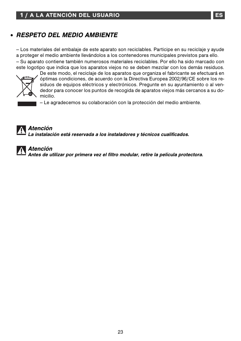 Respeto del medio ambiente | Fagor CFB-1000AIX User Manual | Page 23 / 76