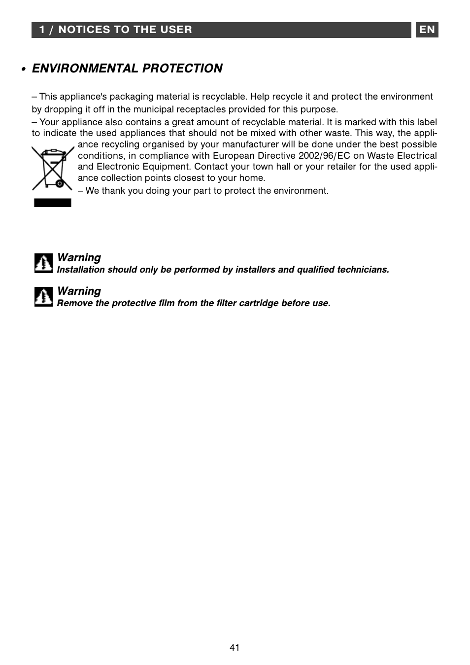 Environmental protection | Fagor CFB-1000AIX User Manual | Page 41 / 76