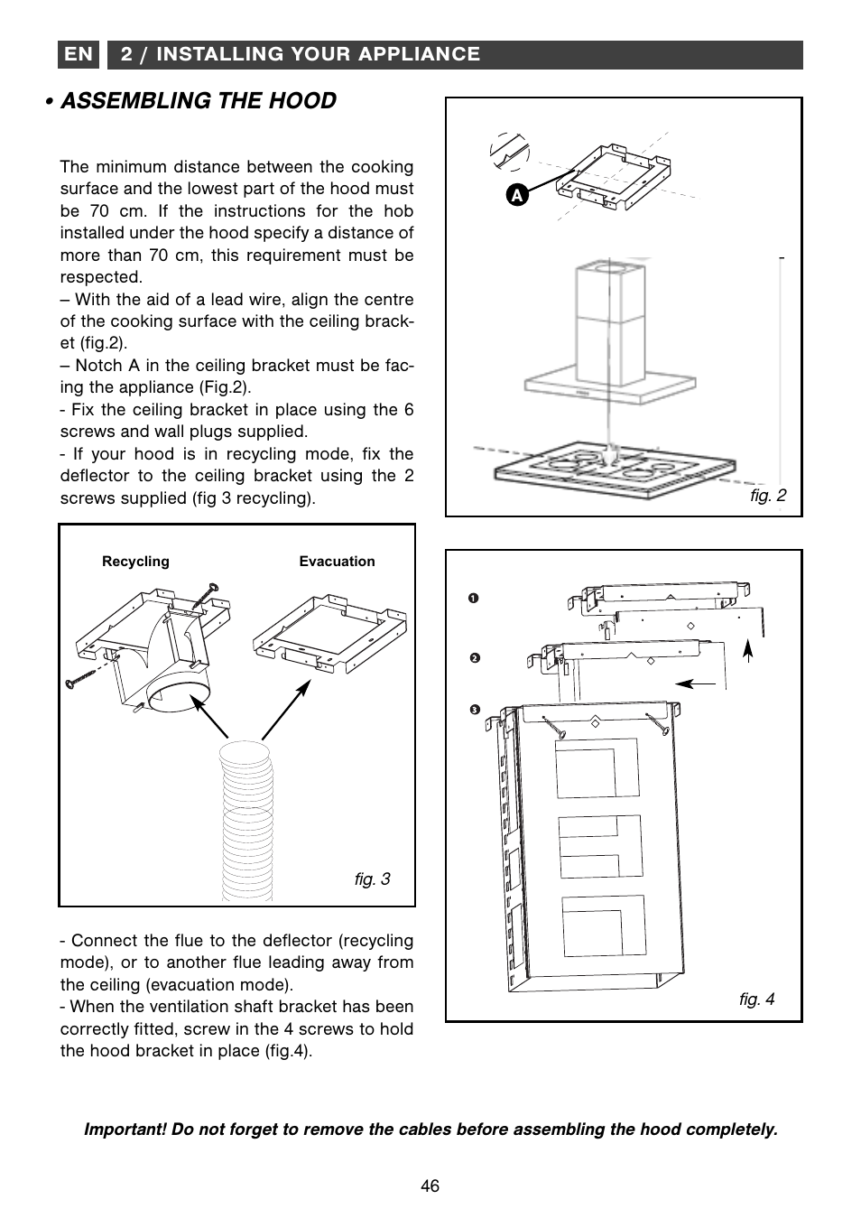 Assembling the hood, 2 / installing your appliance en | Fagor CFB-1000AIX User Manual | Page 46 / 76