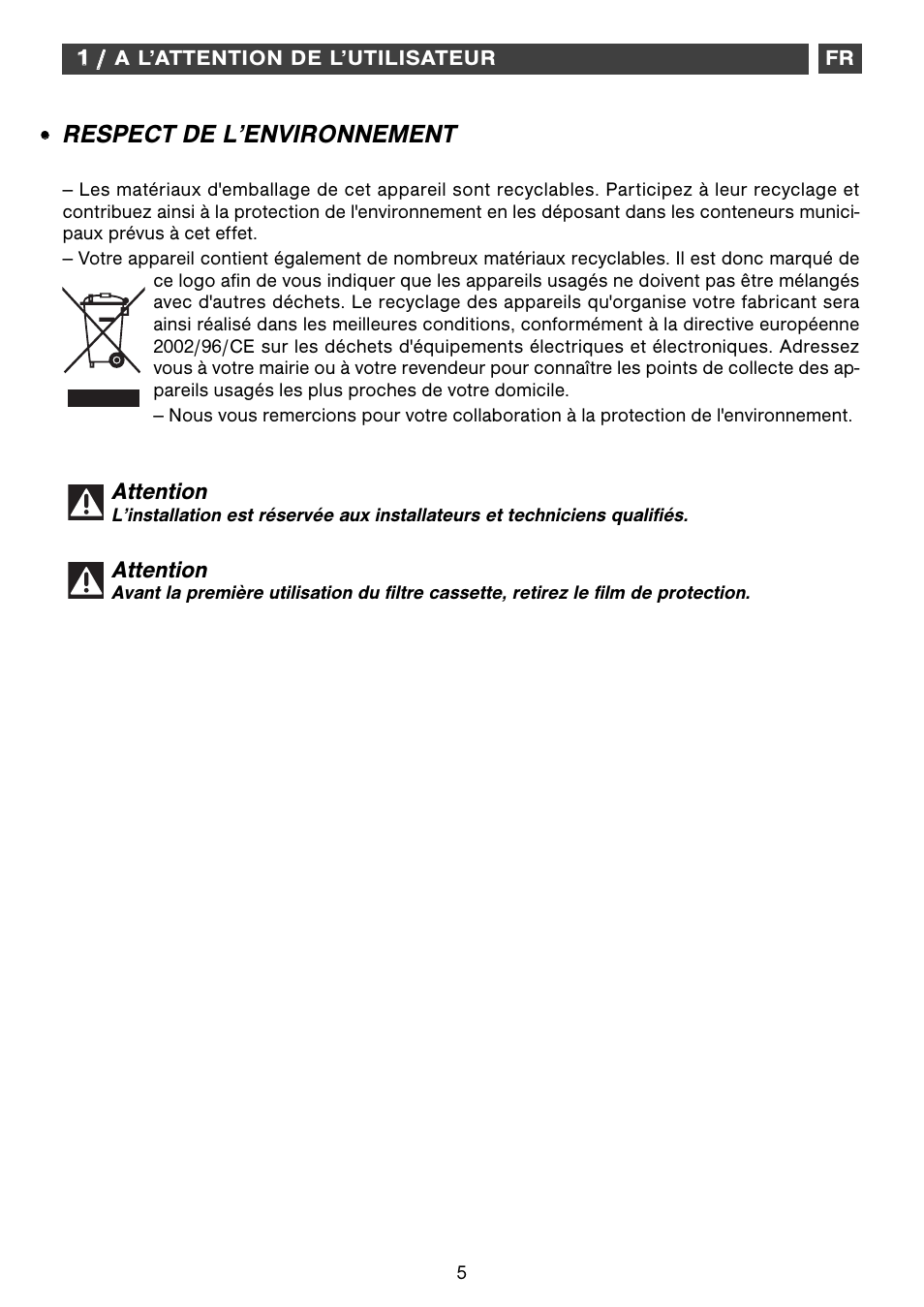 Respect de l’environnement | Fagor CFB-1000AIX User Manual | Page 5 / 76