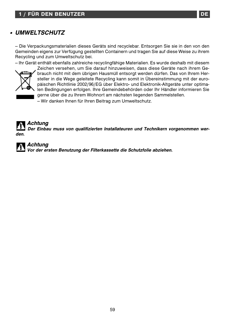 Umweltschutz | Fagor CFB-1000AIX User Manual | Page 59 / 76