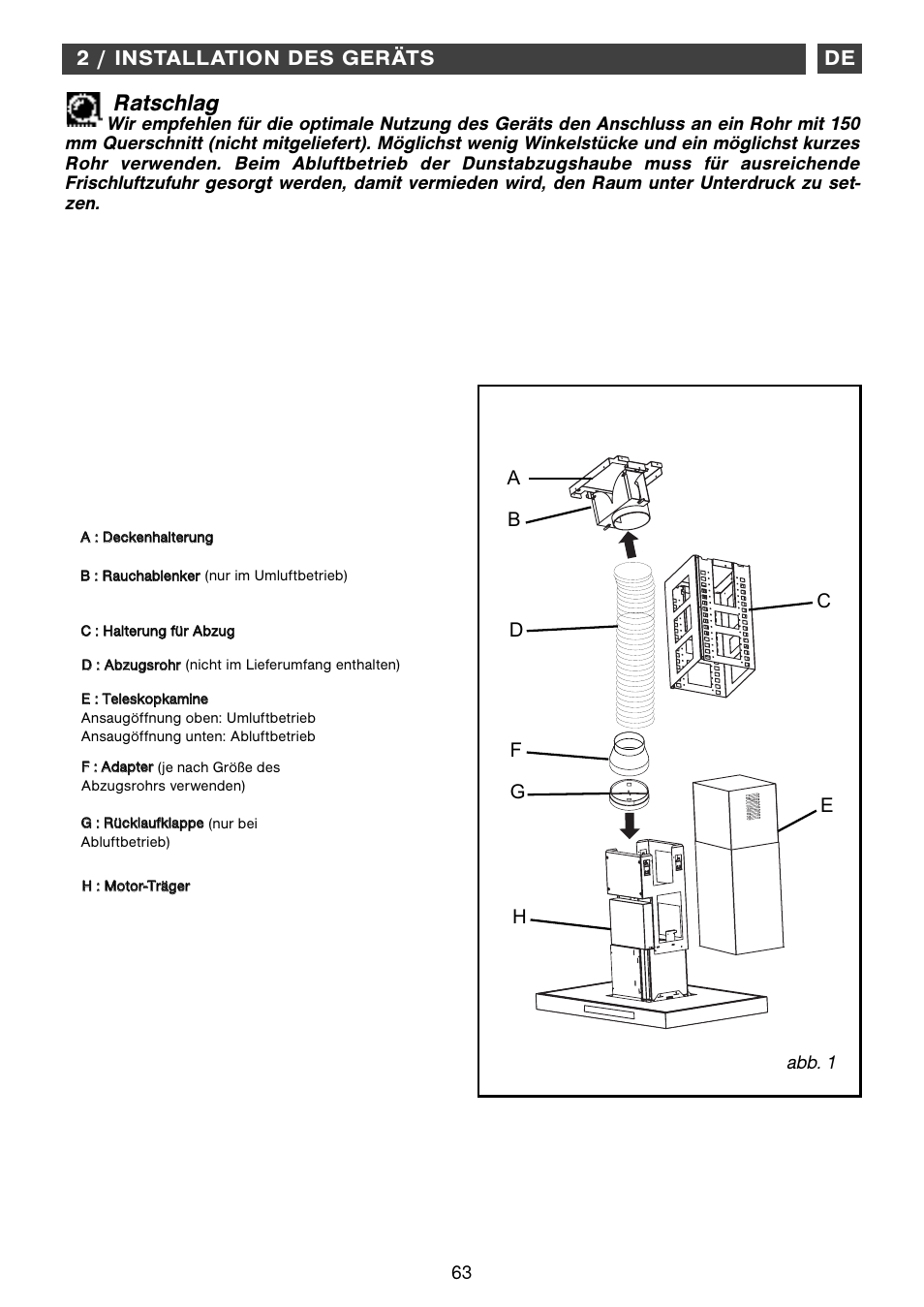 Ratschlag, 2 / installation des geräts de | Fagor CFB-1000AIX User Manual | Page 63 / 76
