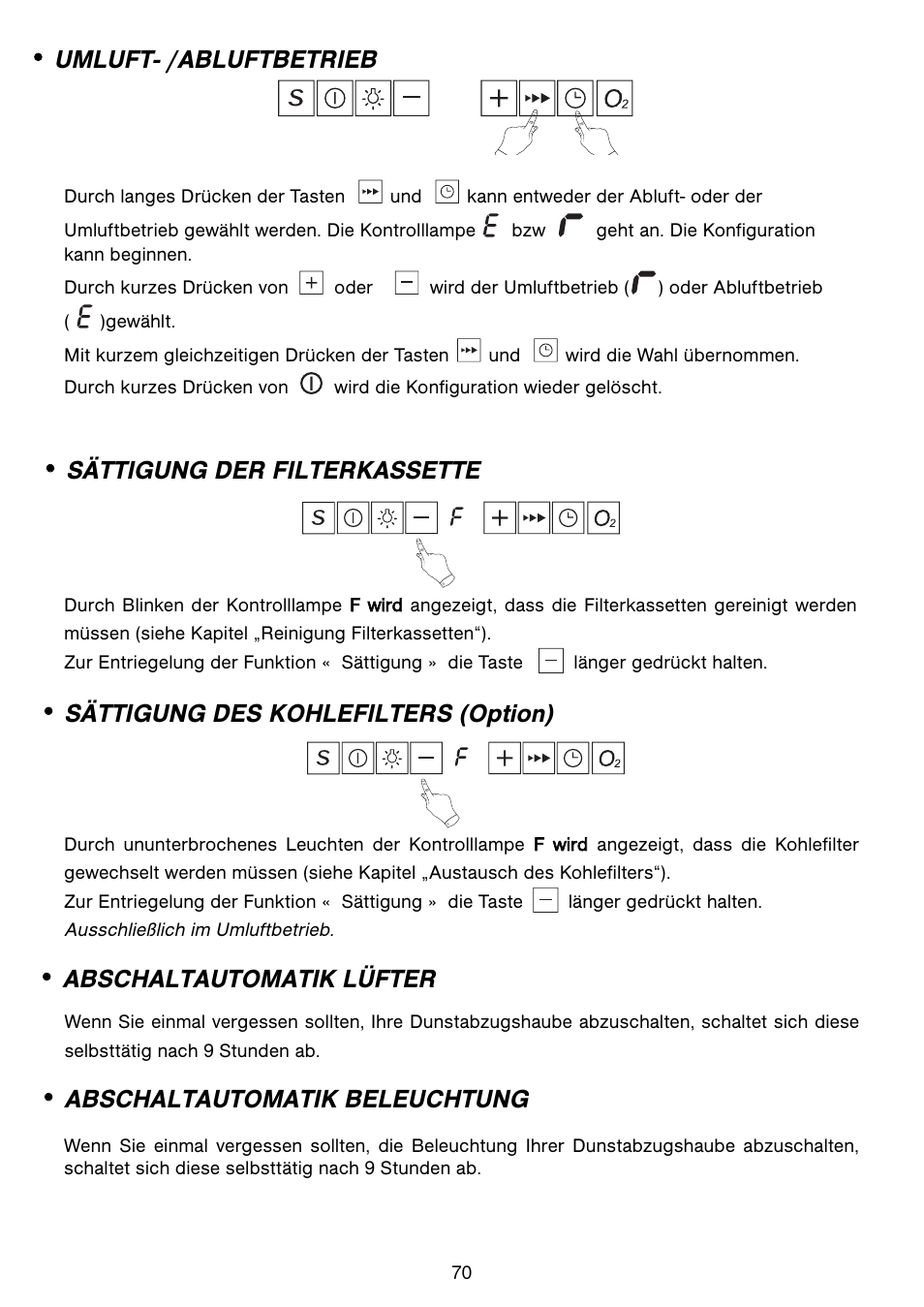 Sättigung der filterkassette, Umluft- /abluftbetrieb | Fagor CFB-1000AIX User Manual | Page 70 / 76