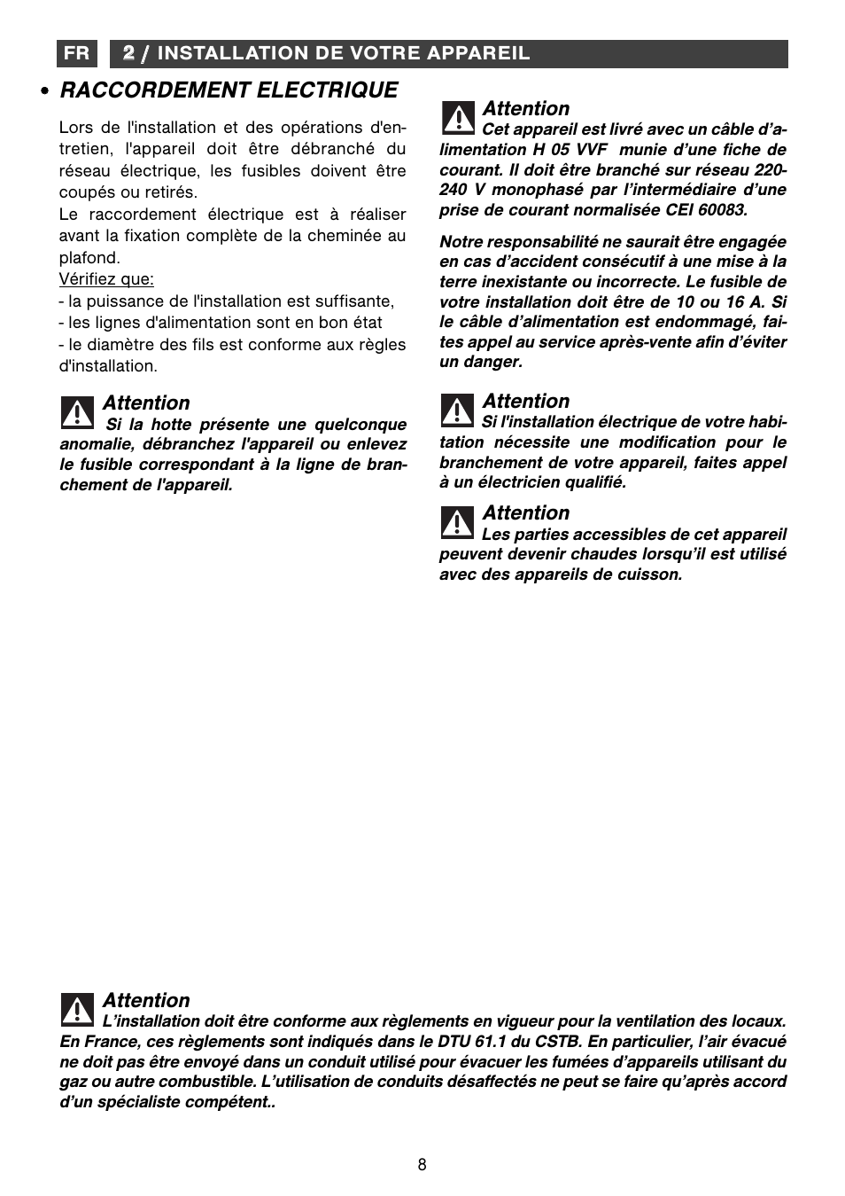 Raccordement electrique | Fagor CFB-1000AIX User Manual | Page 8 / 76