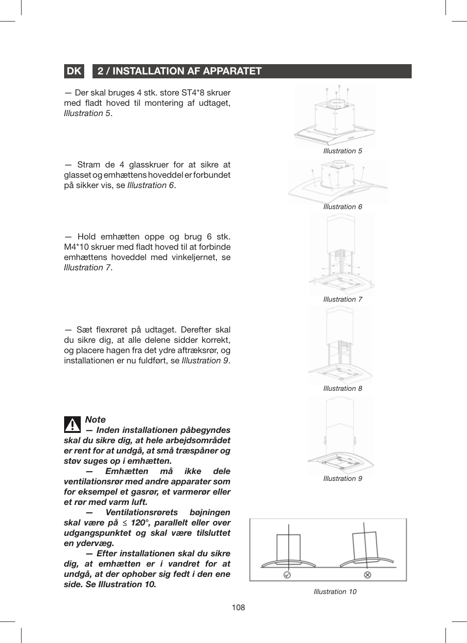 2 / installation af apparatet dk | Fagor 9CFV92IX User Manual | Page 108 / 144