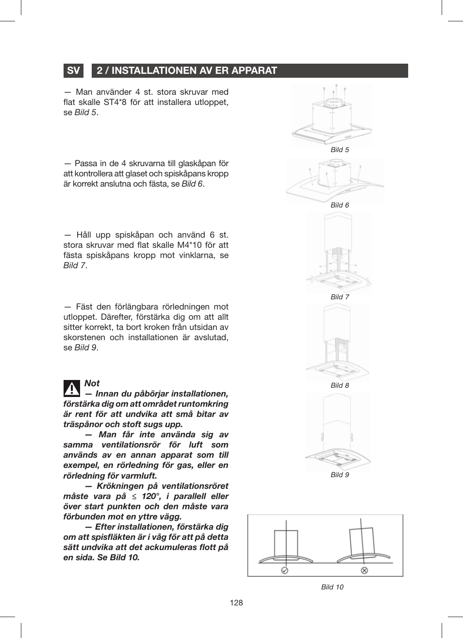 2 / installationen av er apparat sv | Fagor 9CFV92IX User Manual | Page 128 / 144