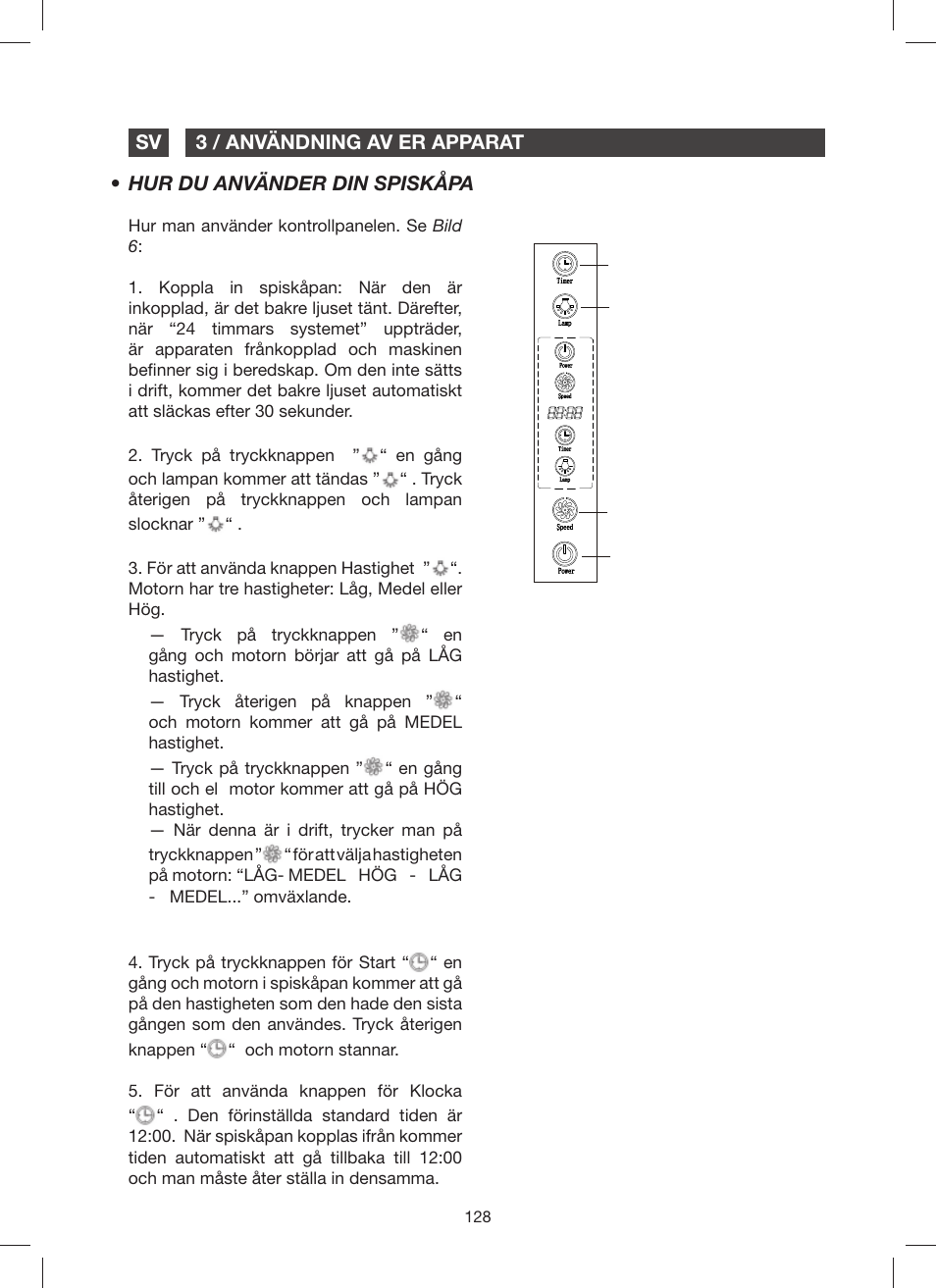 3 / användning av er apparat sv, Hur du använder din spiskåpa | Fagor 9CFM60N User Manual | Page 128 / 144