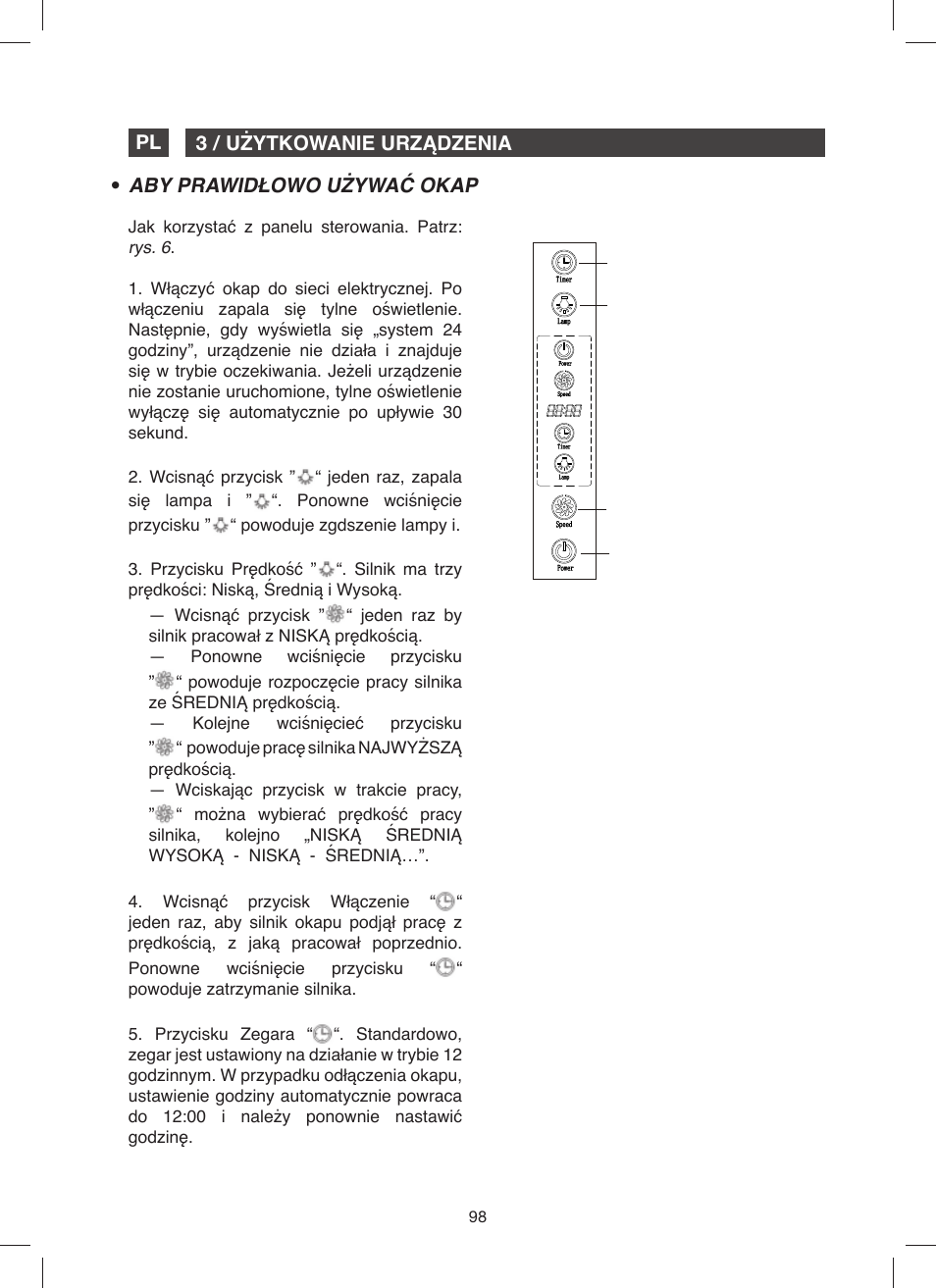 3 / użytkowanie urządzenia pl, Aby prawidłowo używać okap | Fagor 9CFM60N User Manual | Page 98 / 144
