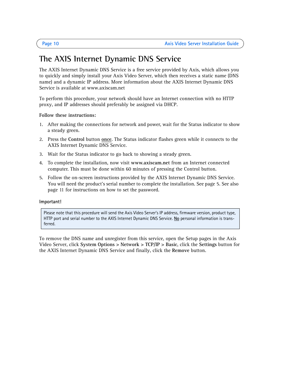 The axis internet dynamic dns service | Axis Communications Axis Video Server AXIS 242S IV User Manual | Page 10 / 54