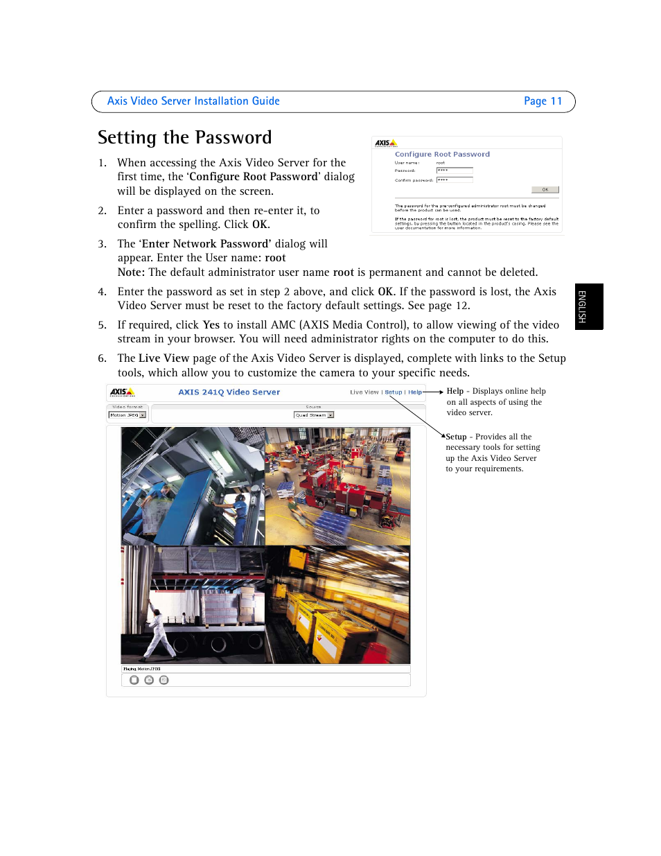 Setting the password | Axis Communications Axis Video Server AXIS 242S IV User Manual | Page 11 / 54