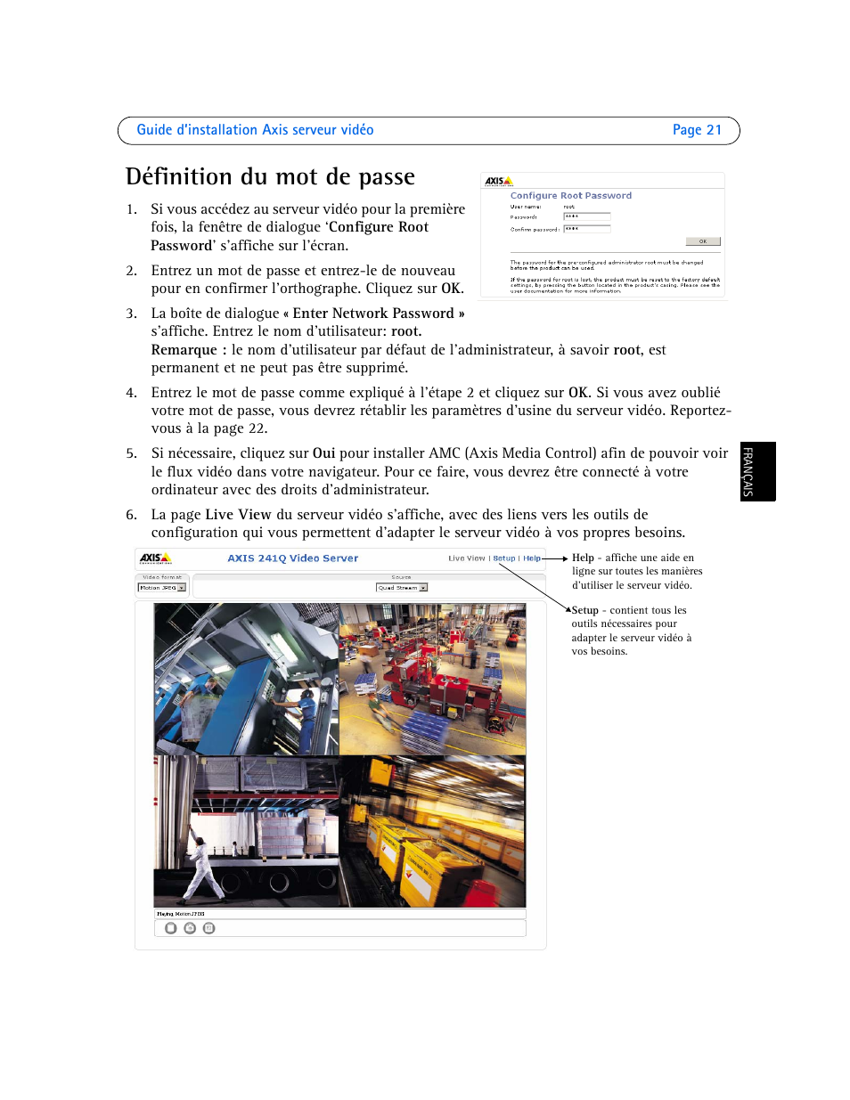 Définition du mot de passe | Axis Communications Axis Video Server AXIS 242S IV User Manual | Page 21 / 54