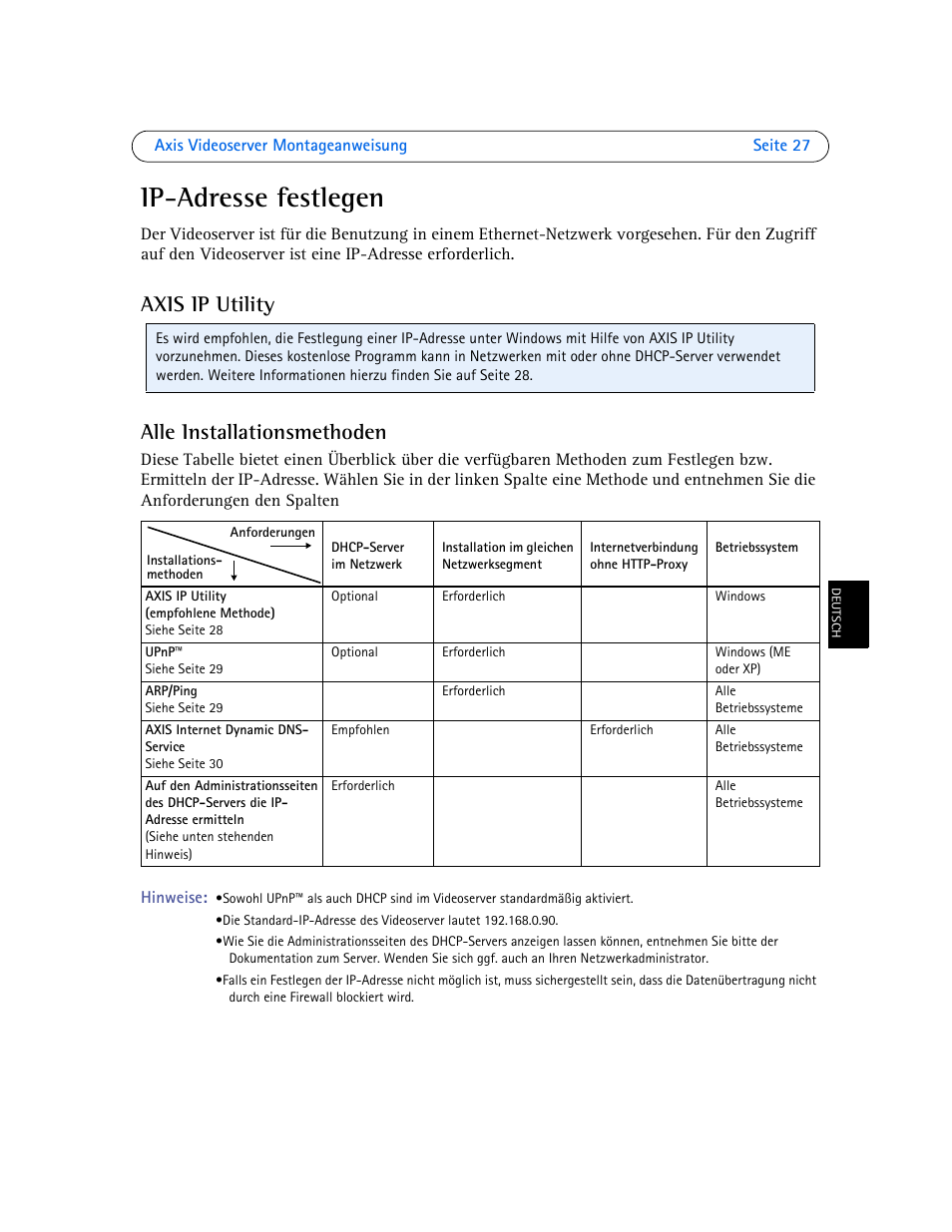 Ip-adresse festlegen, Axis ip utility alle installationsmethoden | Axis Communications Axis Video Server AXIS 242S IV User Manual | Page 27 / 54