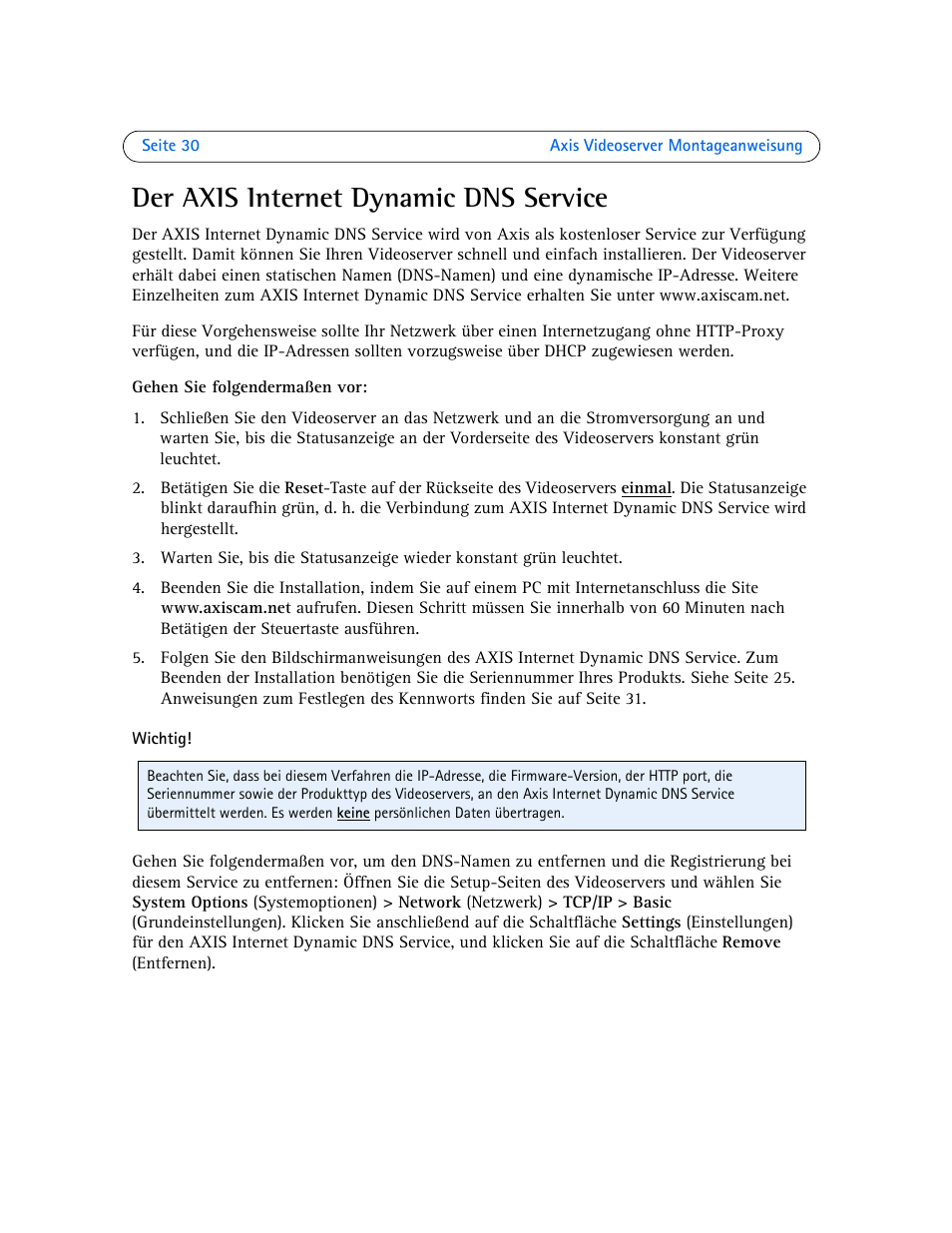 Der axis internet dynamic dns service, Siehe seite 30 | Axis Communications Axis Video Server AXIS 242S IV User Manual | Page 30 / 54