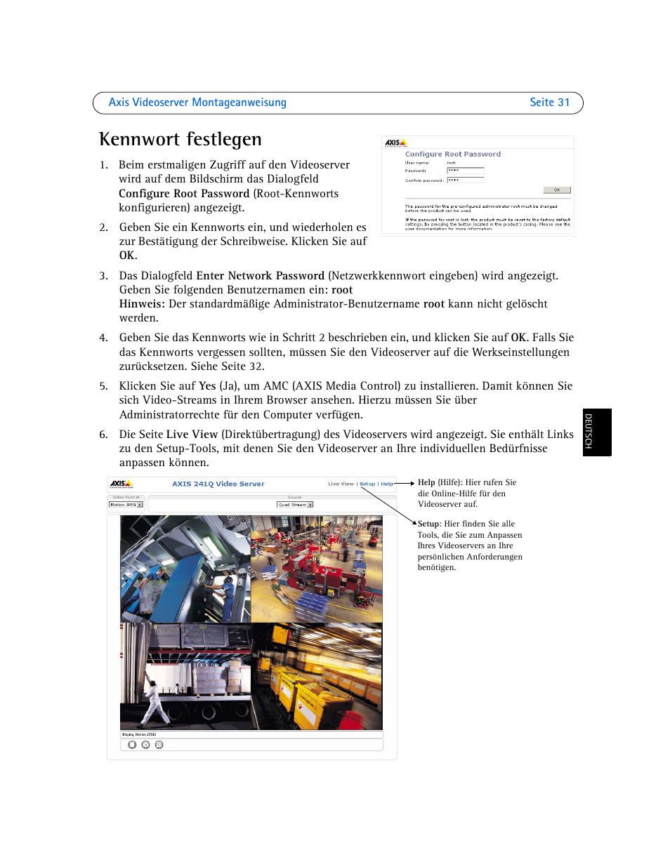Kennwort festlegen | Axis Communications Axis Video Server AXIS 242S IV User Manual | Page 31 / 54