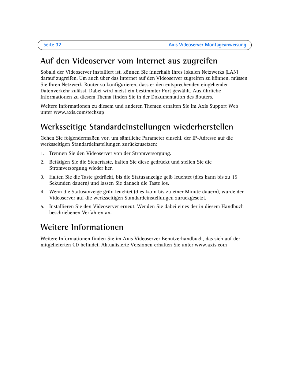 Auf den videoserver vom internet aus zugreifen, Weitere informationen | Axis Communications Axis Video Server AXIS 242S IV User Manual | Page 32 / 54