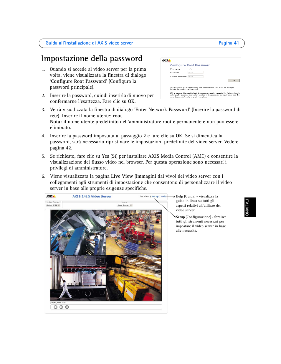 Impostazione della password | Axis Communications Axis Video Server AXIS 242S IV User Manual | Page 41 / 54