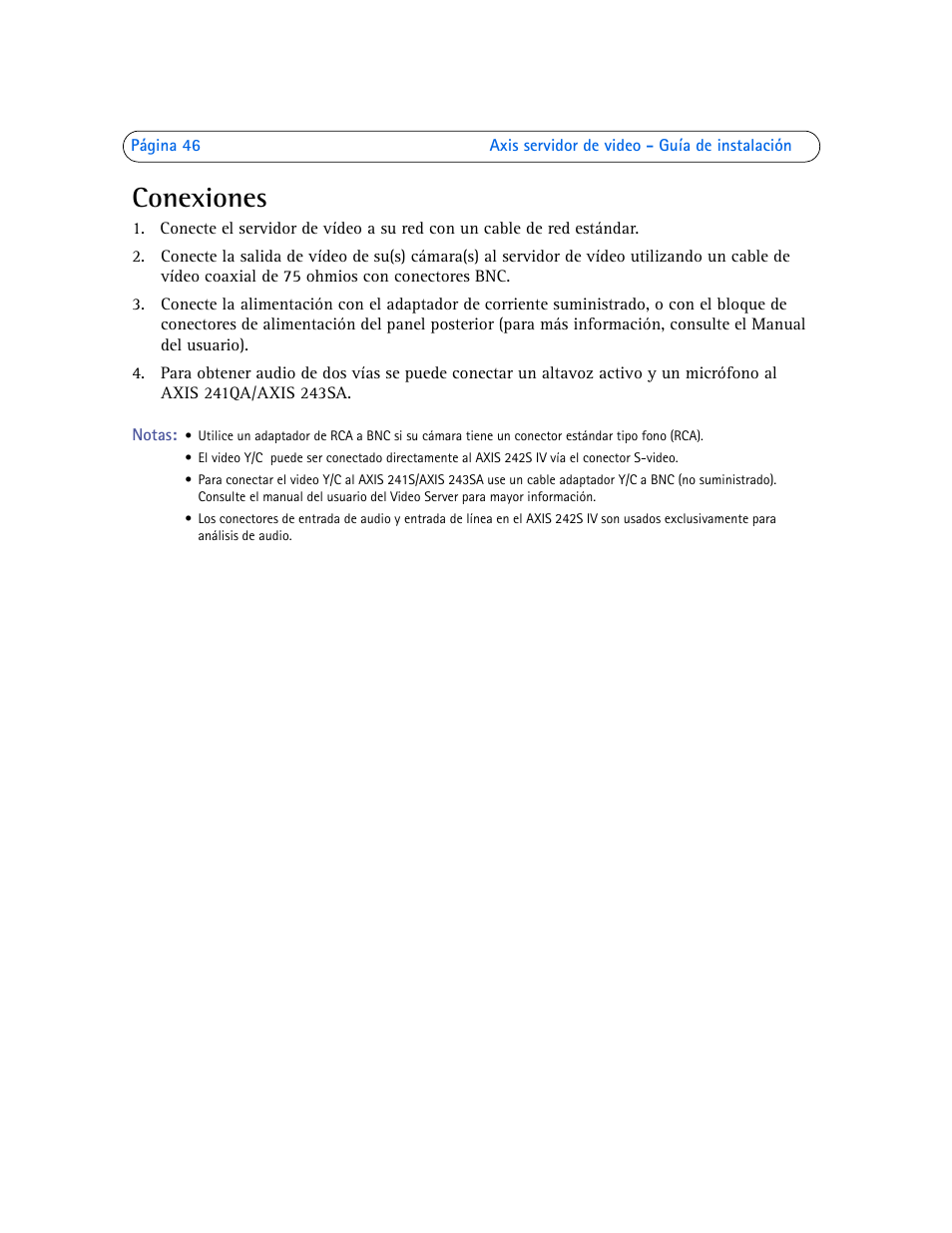 Conexiones | Axis Communications Axis Video Server AXIS 242S IV User Manual | Page 46 / 54