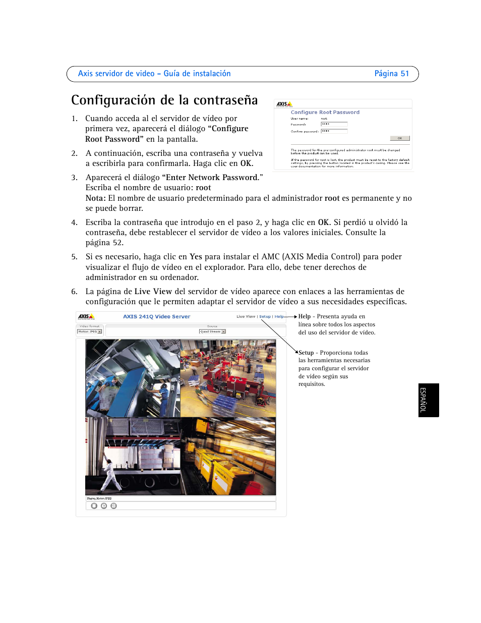Configuración de la contraseña | Axis Communications Axis Video Server AXIS 242S IV User Manual | Page 51 / 54