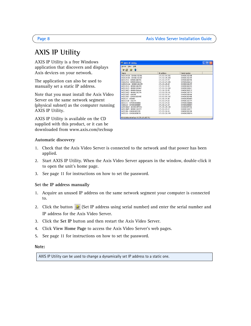 Axis ip utility | Axis Communications Axis Video Server AXIS 242S IV User Manual | Page 8 / 54