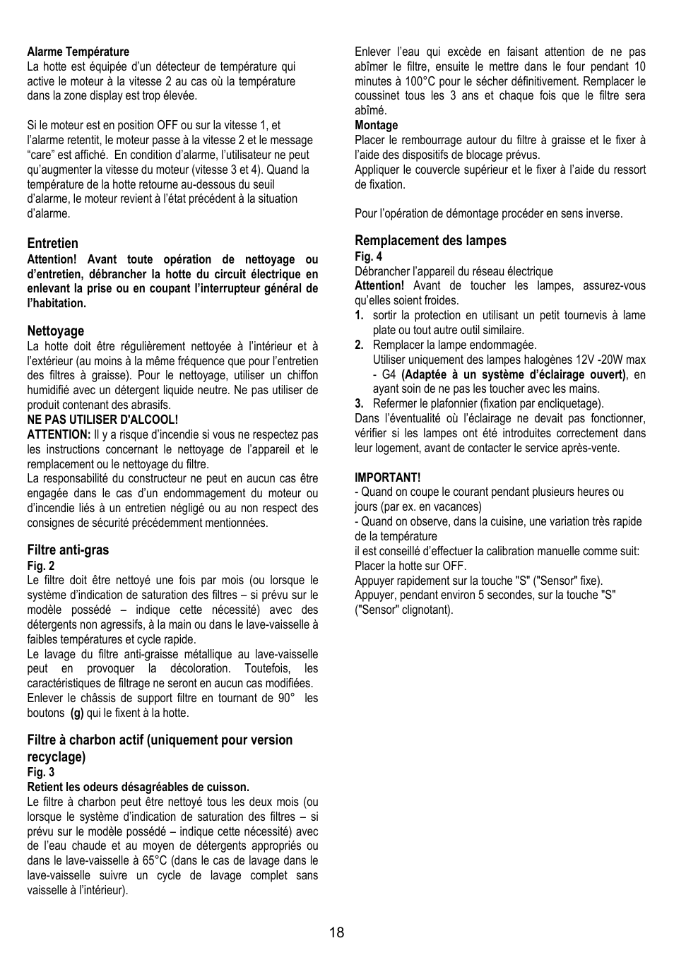 Entretien, Nettoyage, Filtre anti-gras | Remplacement des lampes | Fagor CFB-90AX User Manual | Page 18 / 64