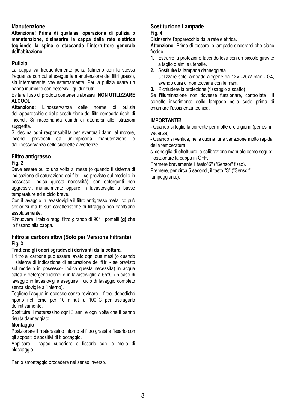 8manutenzione, Pulizia, Filtro antigrasso | Sostituzione lampade | Fagor CFB-90AX User Manual | Page 8 / 64