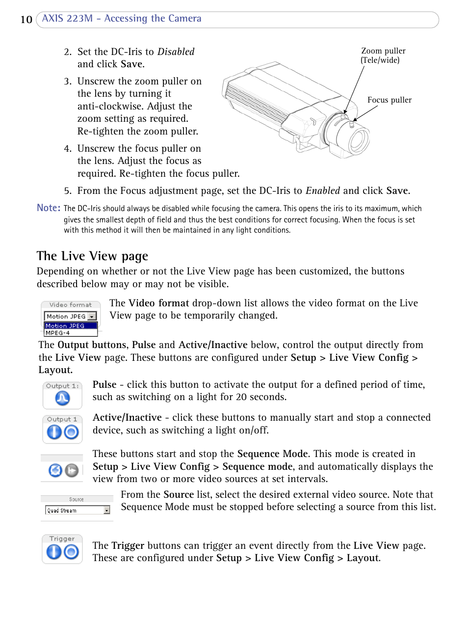 The live view page | Axis Communications AXIS 223M User Manual | Page 10 / 70