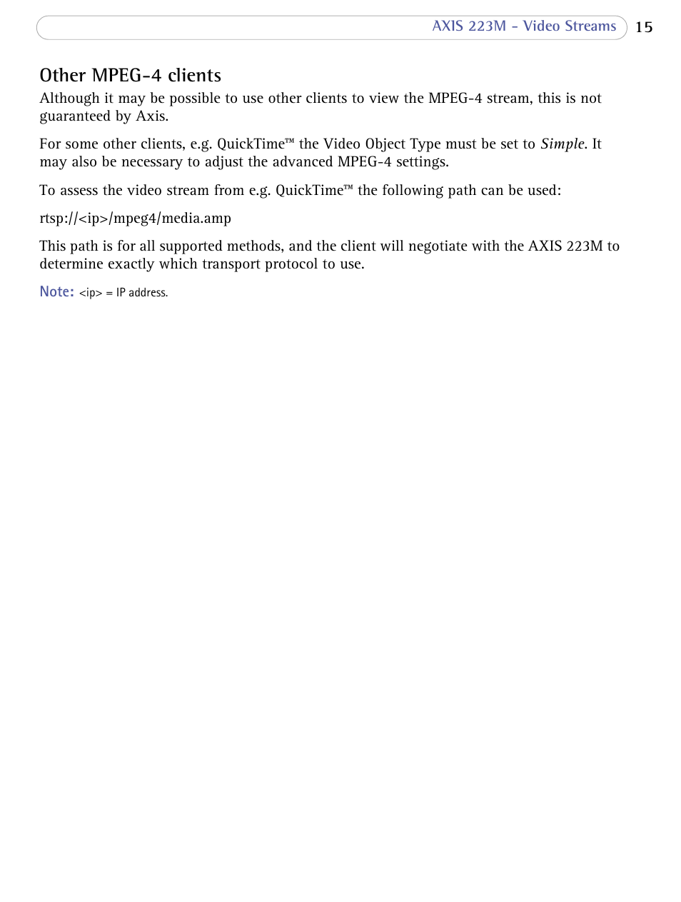 Other mpeg-4 clients | Axis Communications AXIS 223M User Manual | Page 15 / 70